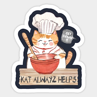 Cute cat chef cooking baking mixing bowl culinary bad kitty Sticker